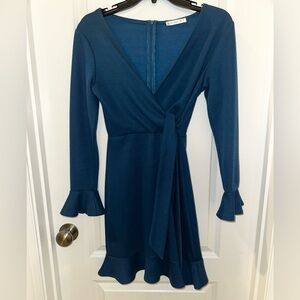 R.Vivimos Dark Teal Blue Winter Long Sleeve Sweater Dress Sz S 4/6